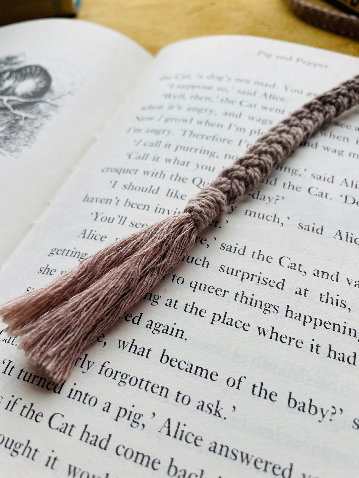 Macramé Bookmark · Pale Purple · Light Wood Beads · 10.5"