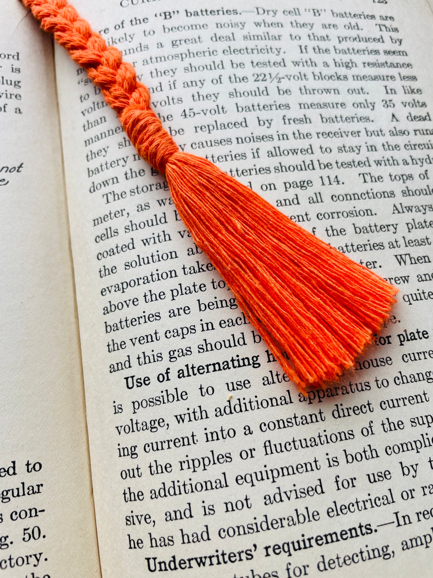 Macramé Bookmark · Orange · Dark Red Beads · 8.5"
