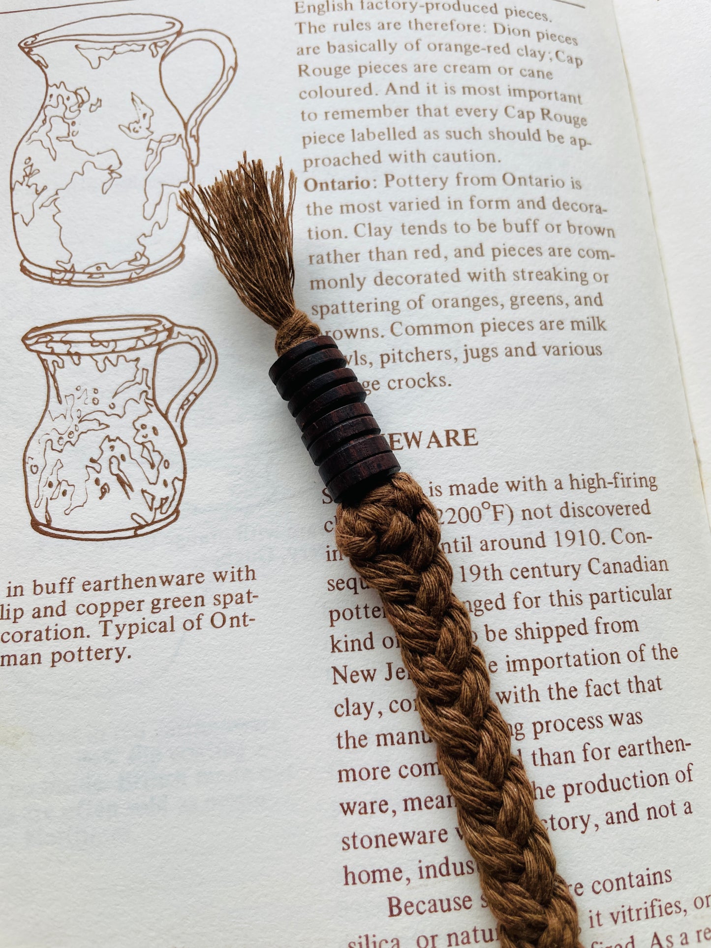 Macramé Bookmark · Brown · Dark Wood Beads · 7.5"