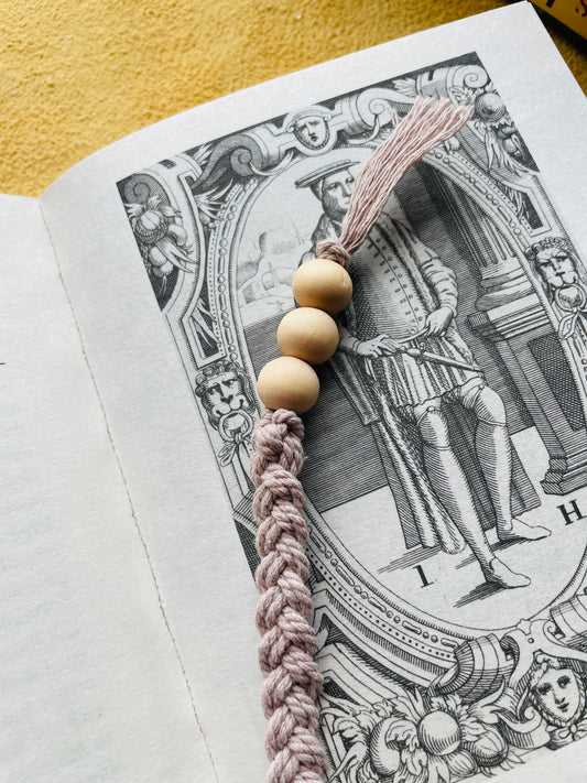 Macramé Bookmark · Pale Purple · Light Wood Beads · 11"