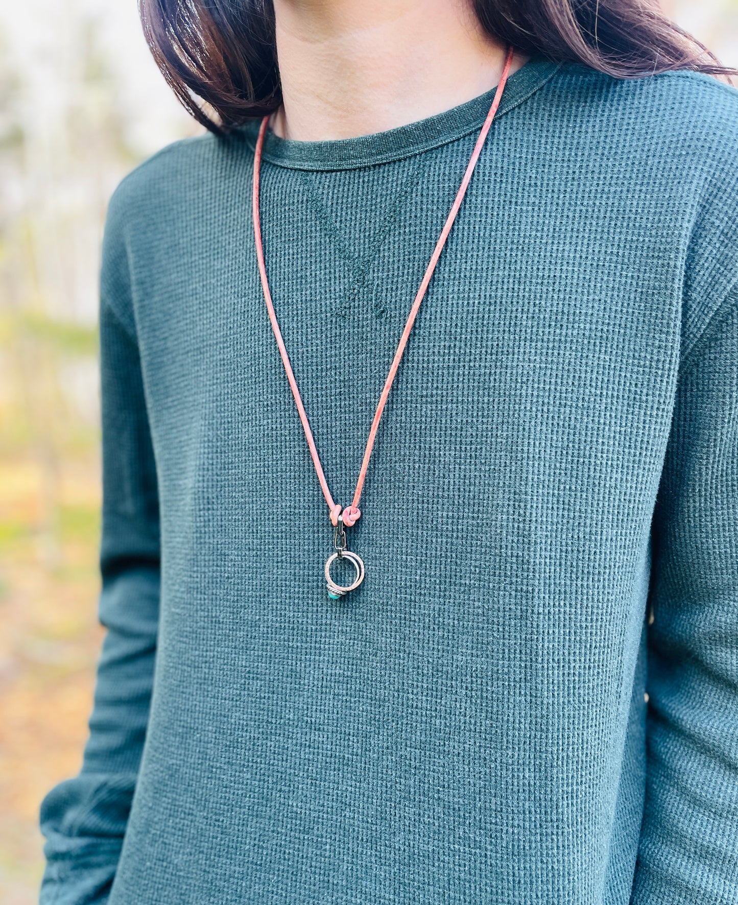 Ring Keeper · Leather (3mm) · Distressed Umber  · Carabiner (sm) · Gunmetal black