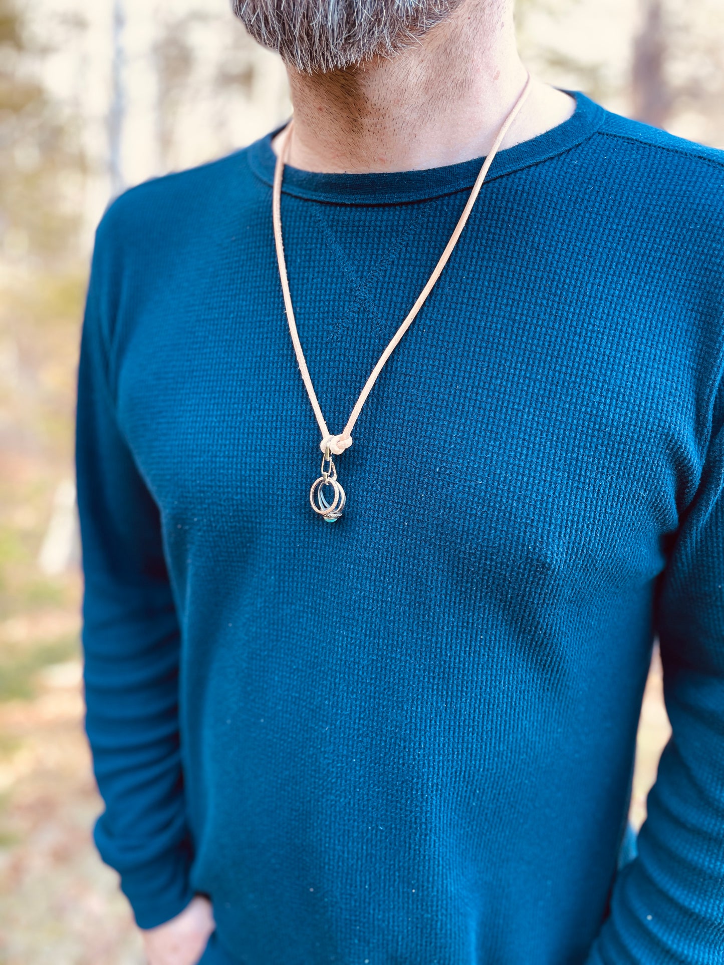 Ring Keeper · Leather (3mm) · Natural  · Carabiner (sm) · Silver
