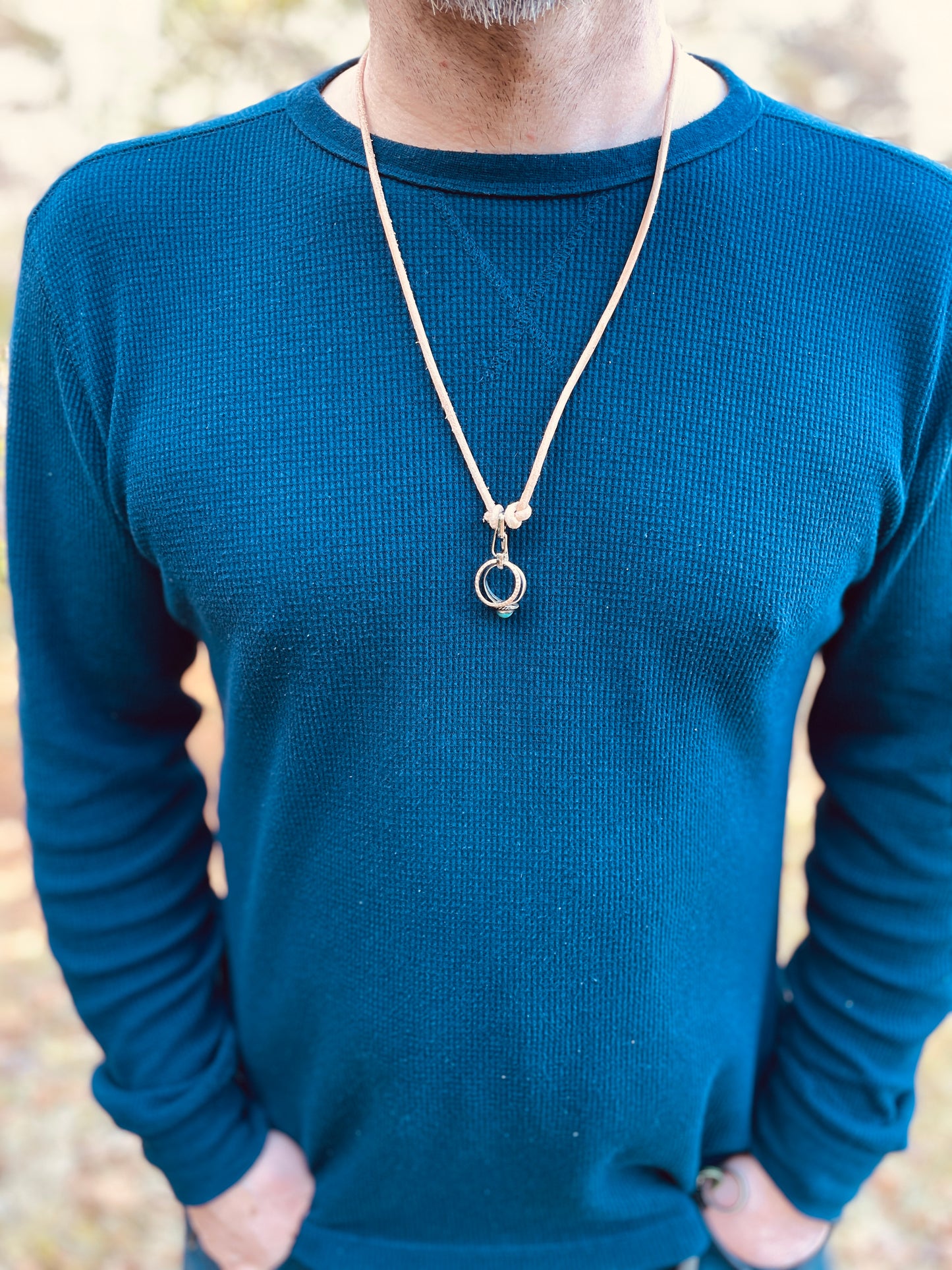 Ring Keeper · Leather (3mm) · Natural  · Carabiner (sm) · Silver