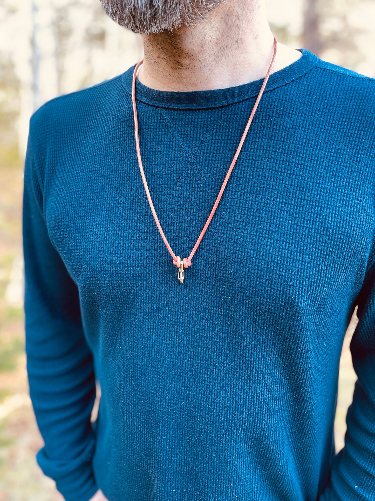 Ring Keeper · Leather (3mm) · Distressed Umber  · Carabiner (sm) · Silver