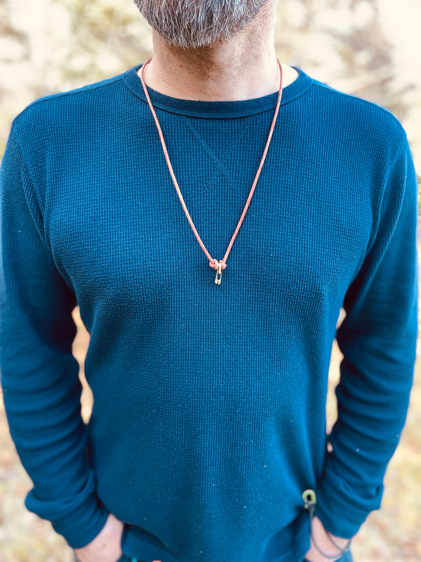 Ring Keeper · Leather (3mm) · Distressed Umber  · Carabiner (sm) · Silver