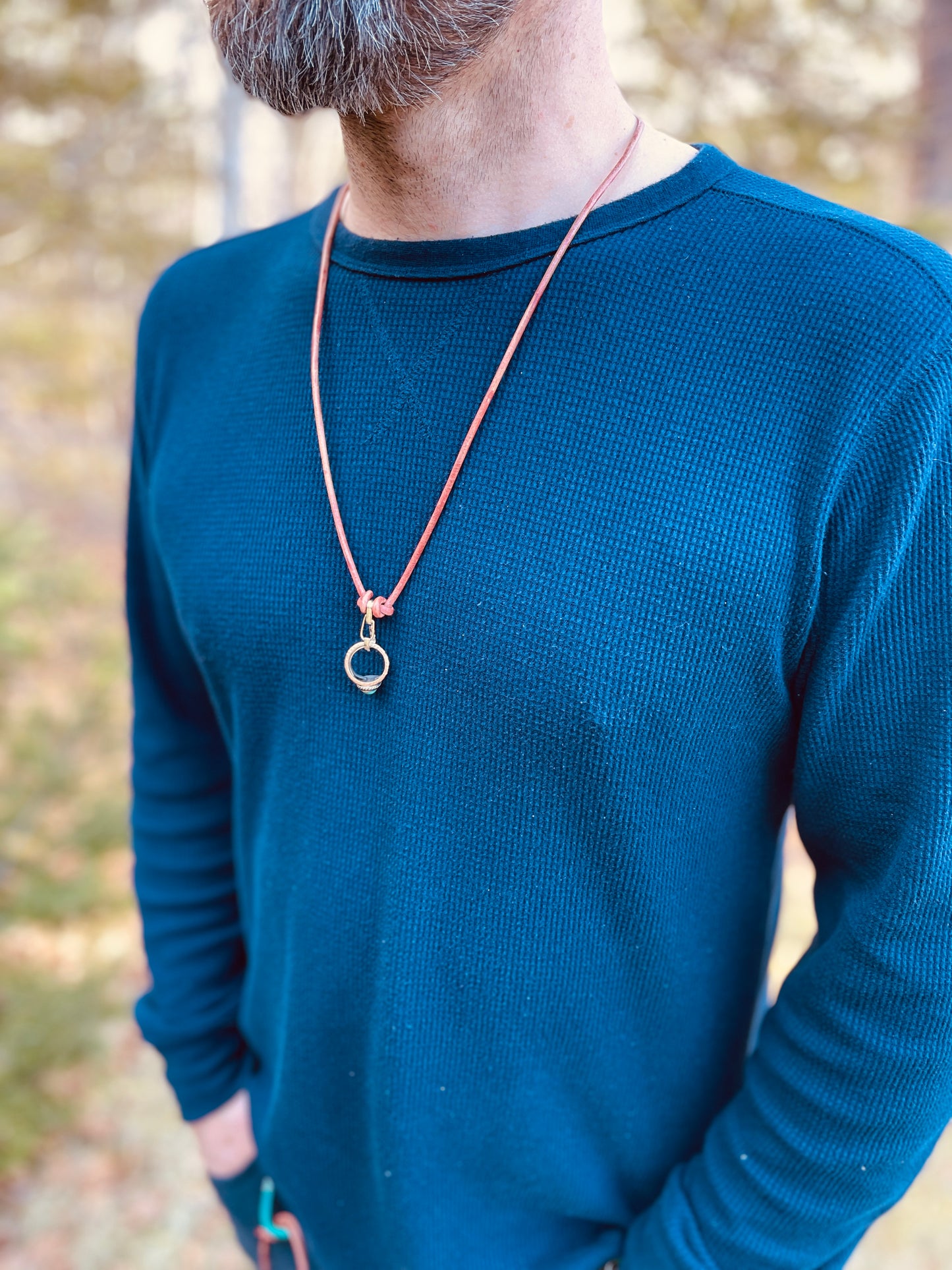 Ring Keeper · Leather (3mm) · Distressed Umber  · Carabiner (sm) · Silver