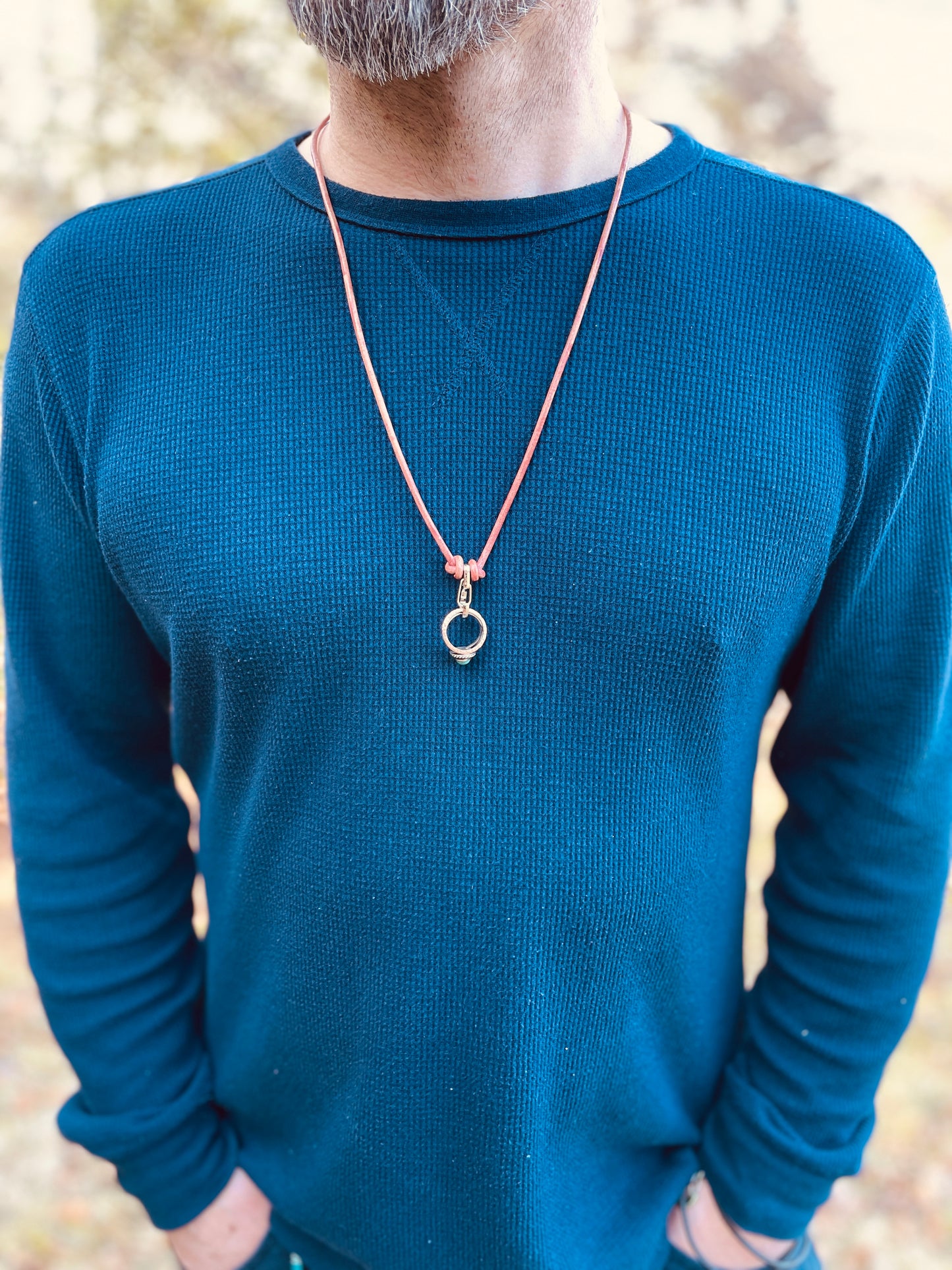 Ring Keeper · Leather (3mm) · Distressed Umber  · Carabiner (sm) · Silver