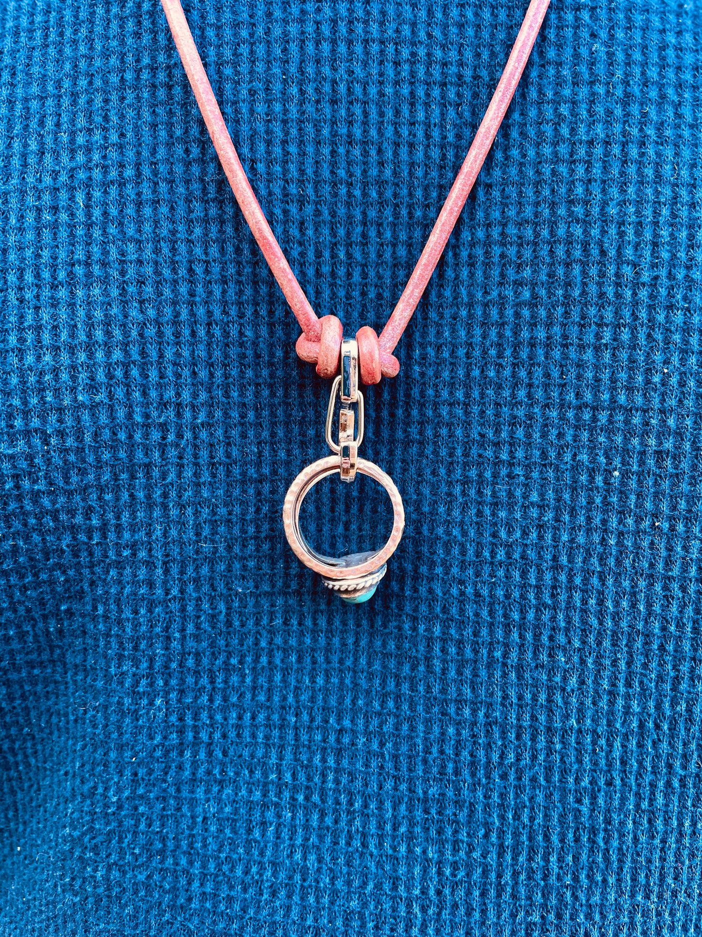 Ring Keeper · Leather (3mm) · Distressed Umber  · Carabiner (sm) · Silver