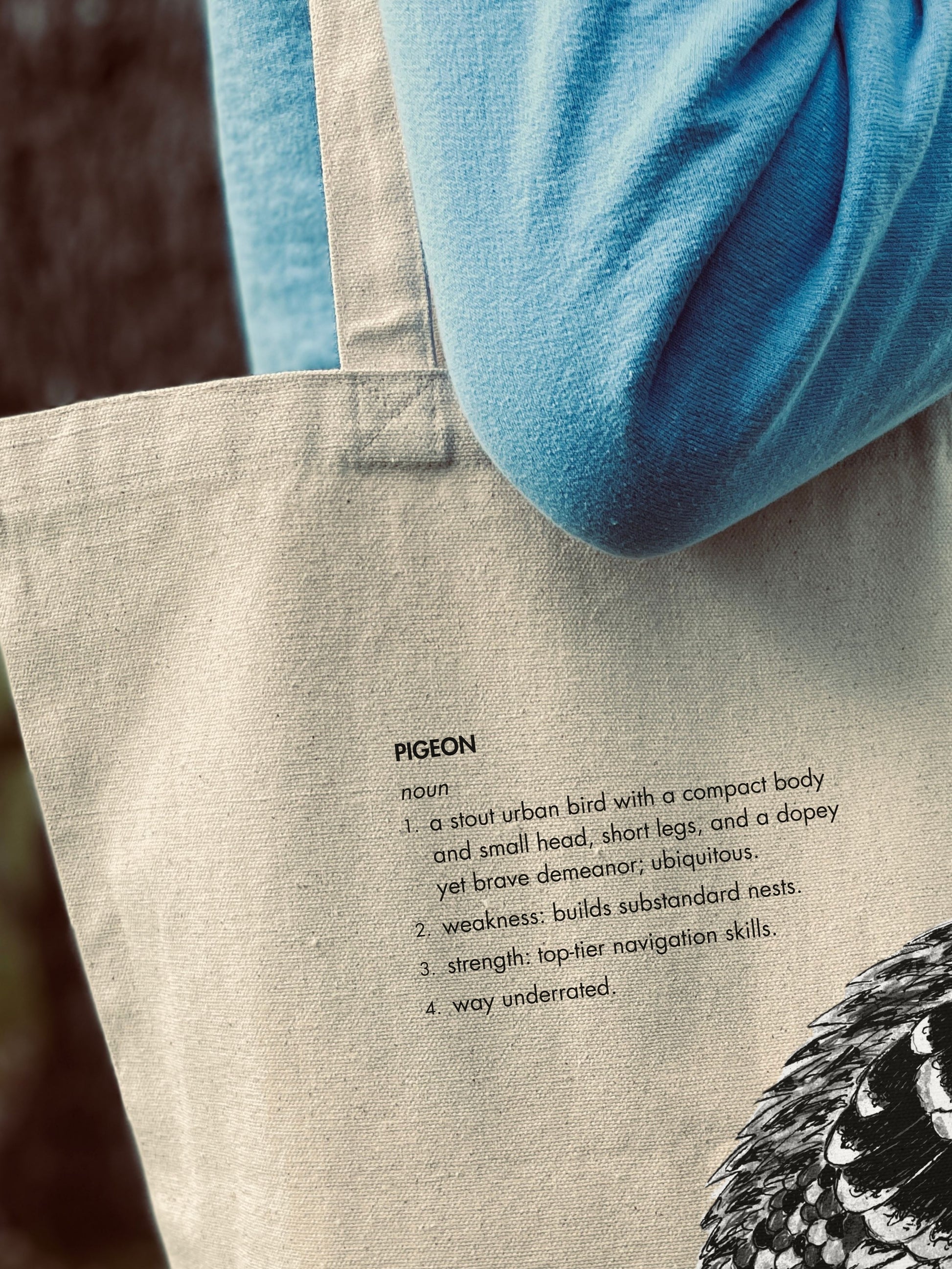 Close up detail of durable 100 percent cotton canvas fabric and funny defintion
